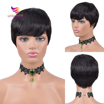 

Wigs Human Hair Short Straight Cheap Human Hair Wigs For Black Women 150% Brazilian Remy Pixie Cut Wig With Bangs Human Hair Wig
