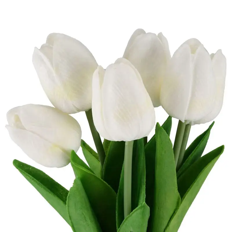 Promotion! 6x Tulip Artificial Flower Real Touch Bridal Wedding Bouquet Home Decor, White