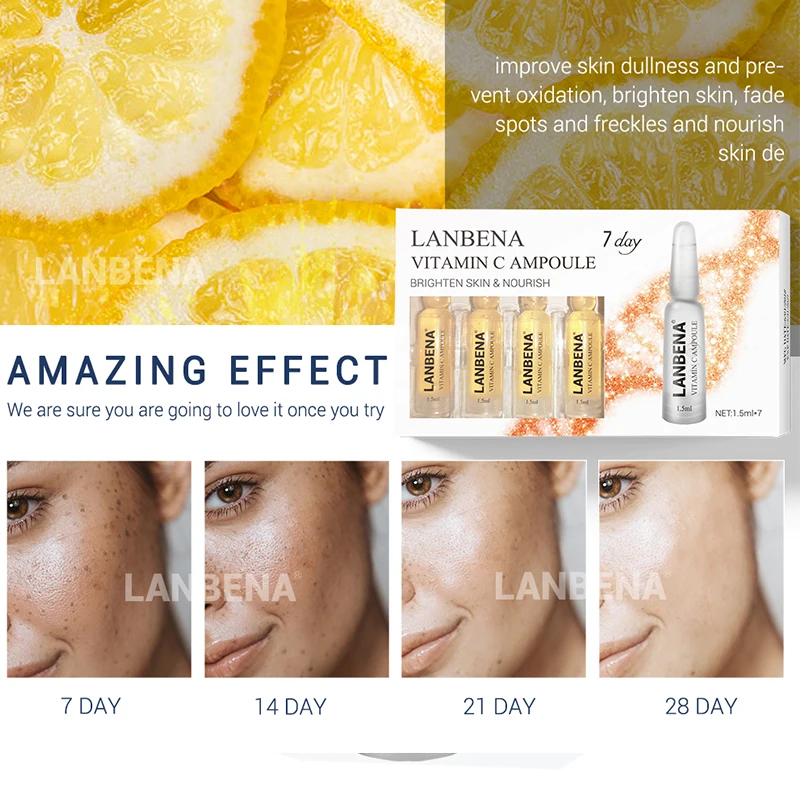 LANBENA Face Serum Hyaluronic Acid Vitamina C 24K Gold Ampoule Serum Anti-Aging Wrinkle Firming Whitening Moisturizing Essence