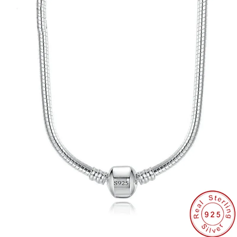 

Big Sale 925 Sterling Silver Snake Chain Necklace Secure Ball Clasp Beads Charms Necklace For Women Wedding Gift Diy Jewelry