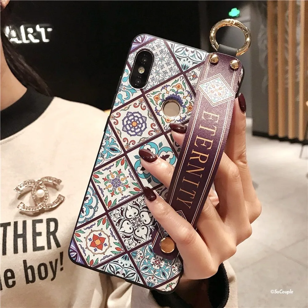 

Retro Geometric Phone Case for Xiaomi Redmi Note 8 Pro Case 7 6 5 5A 4X Case Wrist Strap Holder Case for MI9 8 5X 6X CC9 K20 Pro
