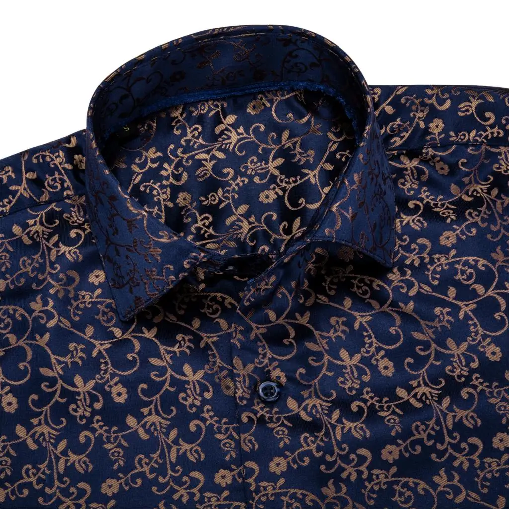 Barry.Wang, золотые мягкие шелковые рубашки для мужчин, Осенние повседневные рубашки с длинным рукавом и цветочным принтом для мужчин, вечерние Дизайнерские рубашки, BCY-06