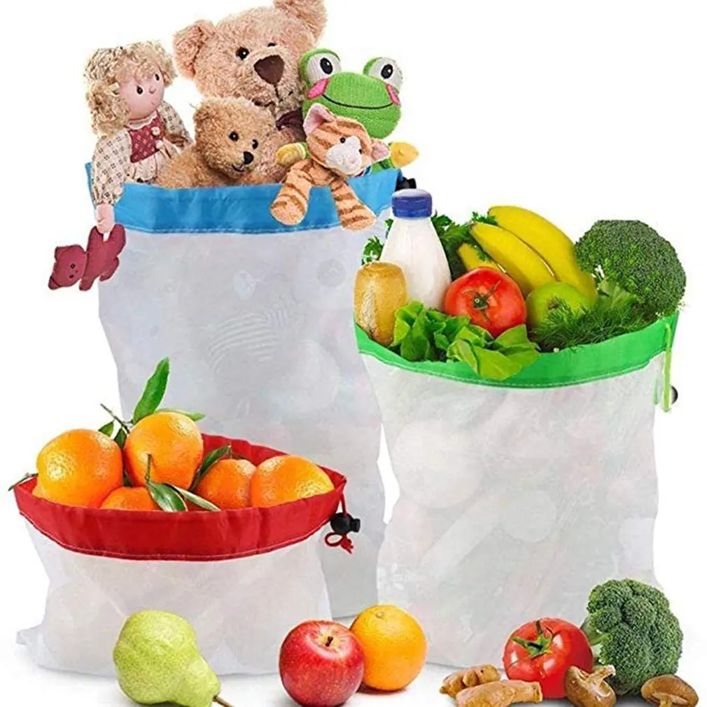 12Pcs/set Reusable Mesh Produce Bags Washable Eco Friendly Bags Fruit And Veg Bags For Grocery Shopping Storage Fruit Vegetable
