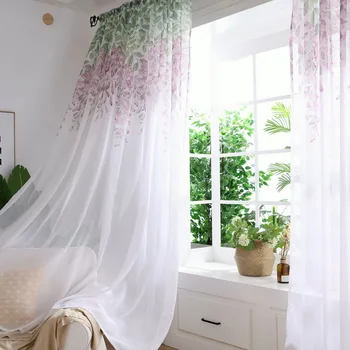

Tulle Curtain Printed Modern Flower Separated Tulle Living Room Bedroom Kitchen Draped Panel Transparent Home
