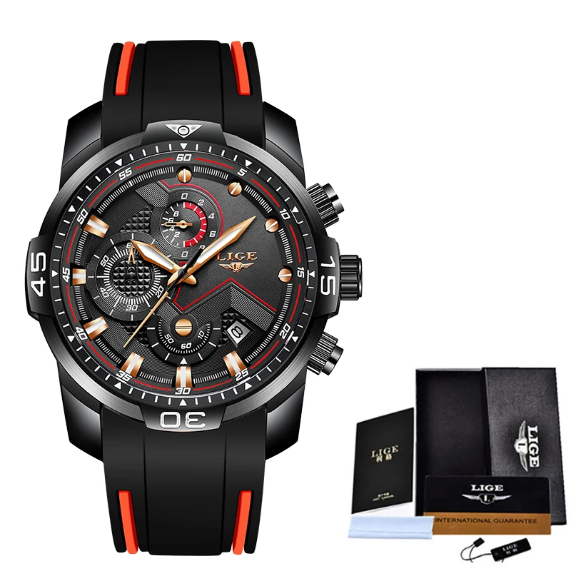 All black rose Новые мужские часы LIGE Силиконовые Мужские часы Топ бренд класса люкс мужские военные кварцевые часы мужские спортивные водонепроницаемые часы для мужчин - Цвет: All black rose
