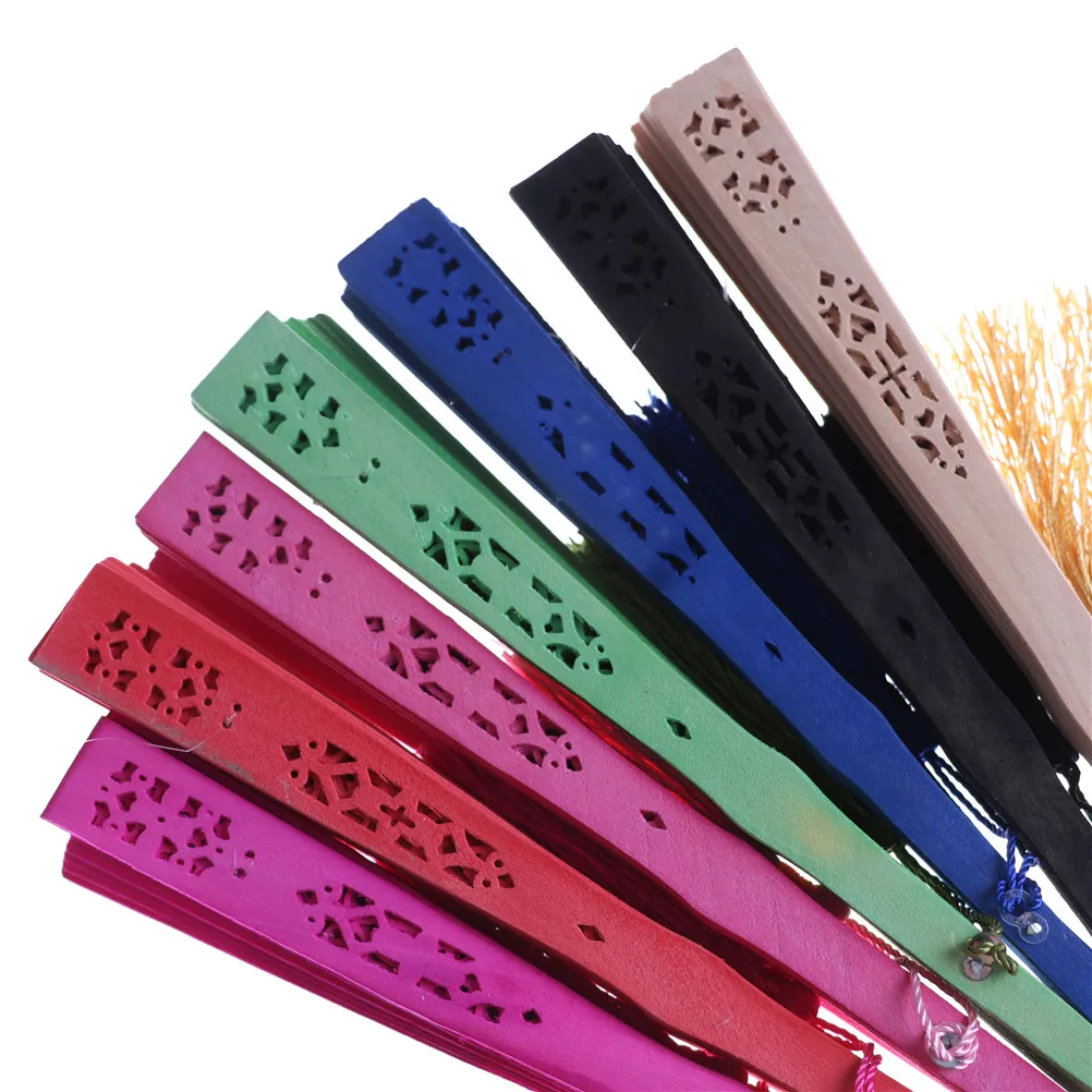 1PC Chinese Vintage Wood Hollow Carved Hand Fan Foldable Fan Gifts Home Decor Pocket Wedding Bridal Party Multi Color Favors