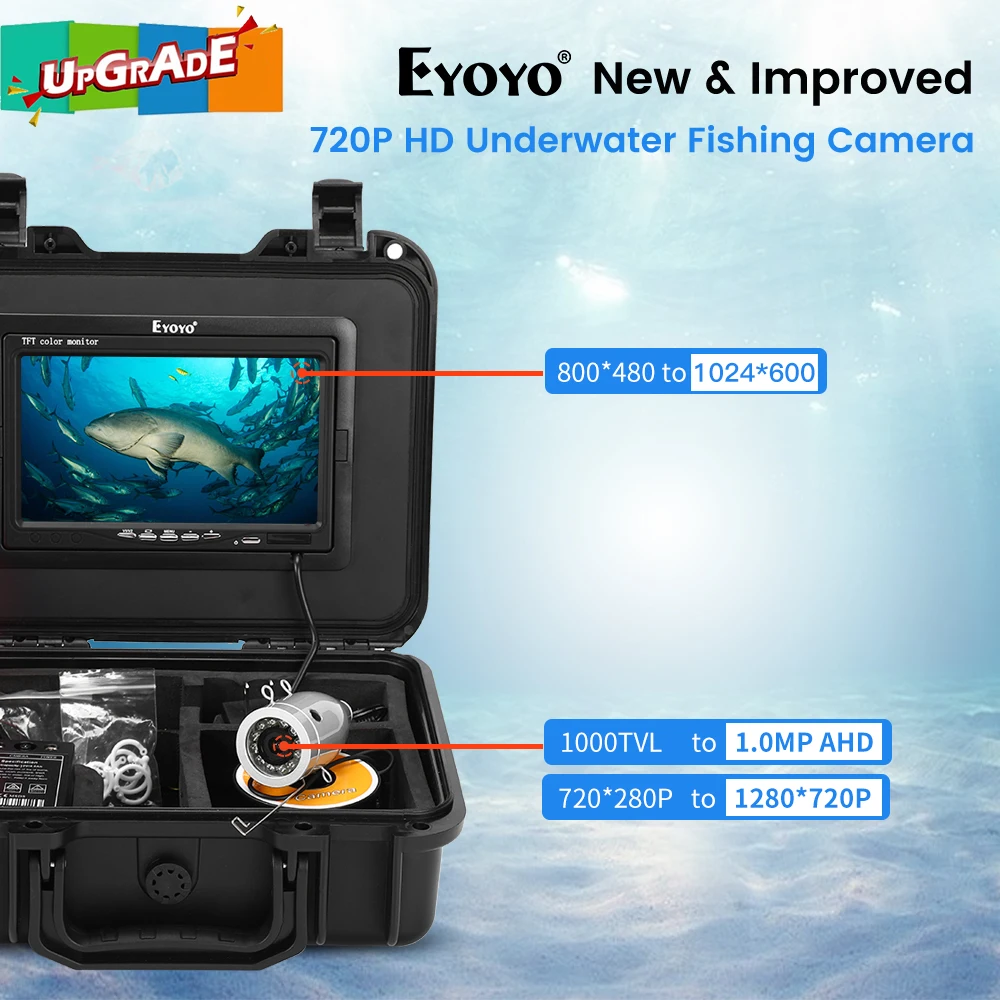 Eyoyo EF07HR 720P 7Inch 15M/30M 8GB DVR Sea Fishing Camera Underwater Fish  Finder for Ice Fishing with IPS Screen Fish Camera