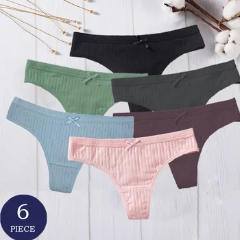 

6 piece Sexy Lingerie Women's Cotton Thong Panties Comfort Soft Intimate G-String Female Briefs Pants Low-Rise