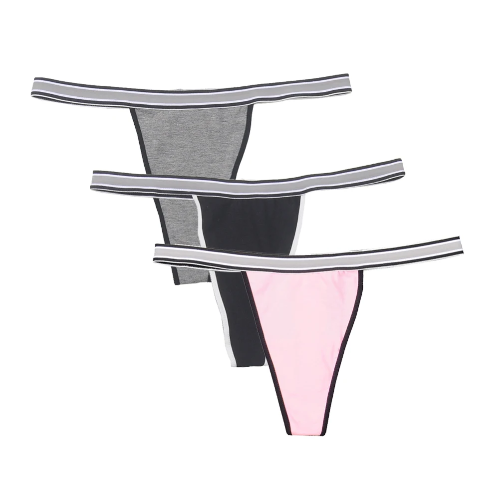 Grey Black Pink Бразильский стиль, хлопковые трусики-стринги, женское нижнее белье, v-образный вырез, стринги, танга, горячие девушки, мини трусики, сексуальное нижнее белье, 3 шт./лот - Цвет: Grey Black Pink