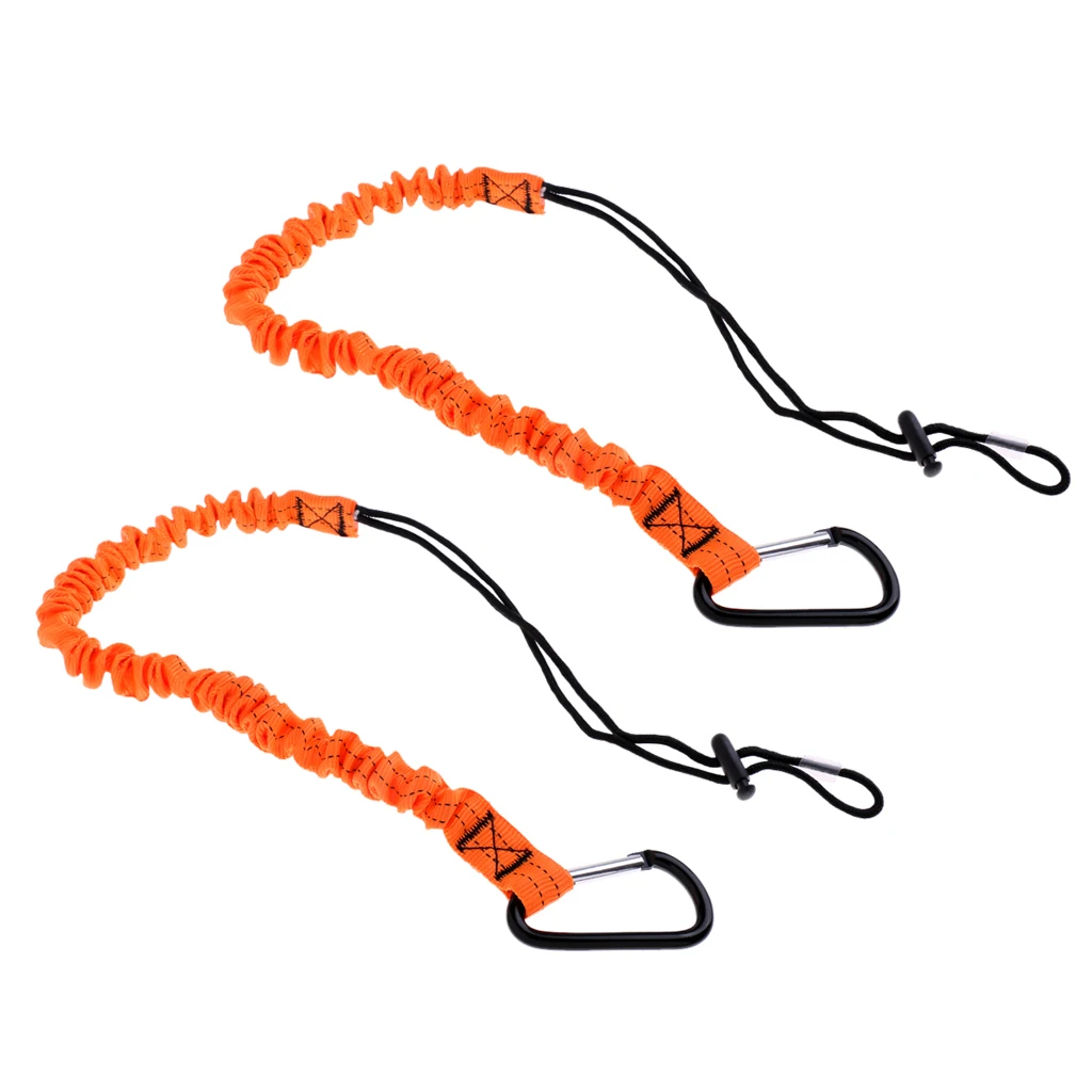Deluxe 43 inch Elastic Paddle Leash Fishing Rod Safety Cord Tether with Carabiner For Kayak Canoe Boat, Set of 2
