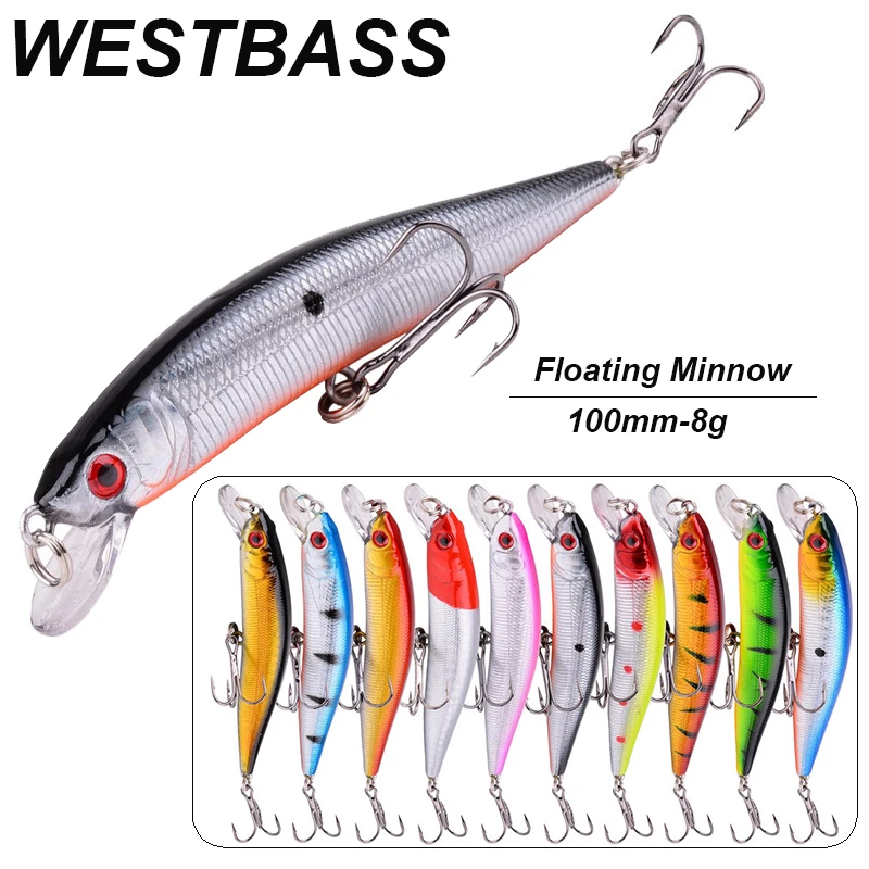 WESTBASS 1PX Floating Minnw Bait 100mm8g Noisy Fishing Lure Long