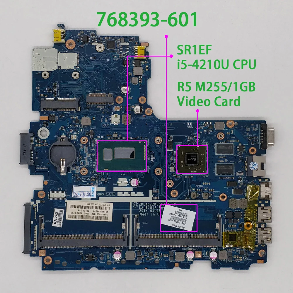 

for HP ProBook 470 G2 768393-601 768393-001 LA-B181P w i5-4210U CPU w R5 M255/1GB GPU Notebook PC Laptop Motherboard Mainboard
