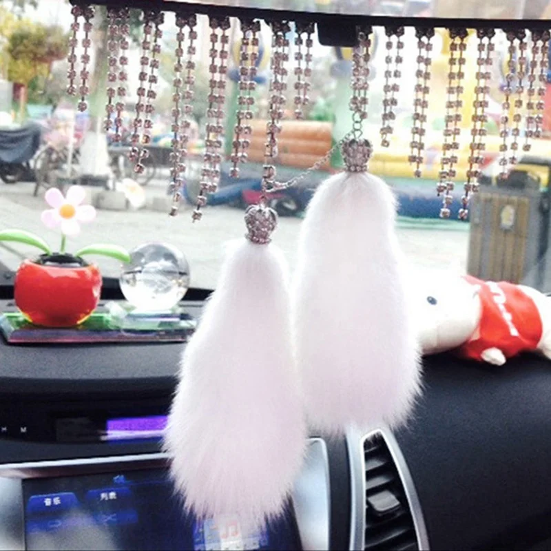 Diamond Crown Car Rearview Mirror Mink Hair Car Cute Rhinestone Pendant car accessories car female ornaments