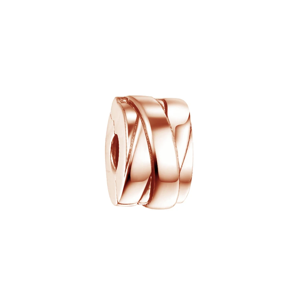 

Original Rose Gold Polished Ribbons Clip Charm Fits European Beaded Bracelets Woman DIY Fashion Silver Beads