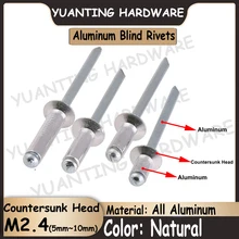 

30Pcs M2.4x5mm~10mm All Aluminum Flat Countersunk Head Blind Rivet Pop Open Hollow Blind Rivets Bolt Dropper Self-plugging Rivet