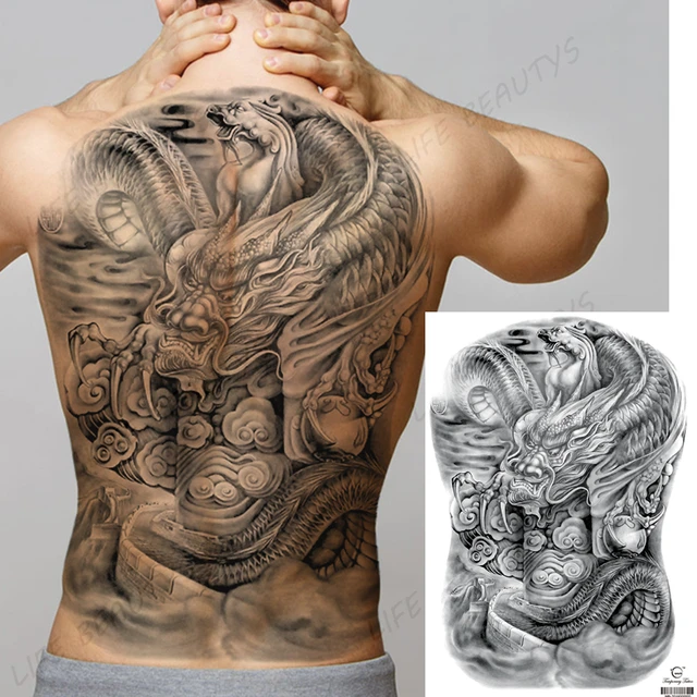 Oni fighting Dragon full back project in progress by Peter Sun   resurrection tattoo shop in Duarte Ca  rirezumi