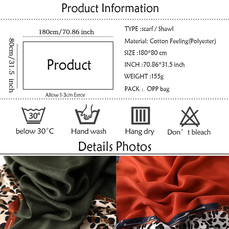Women Winter Scarf Luxury Leopard Print Hijab Scarves Lady Shawls Wraps Cotton Pashmina Foulard Bandana Design
