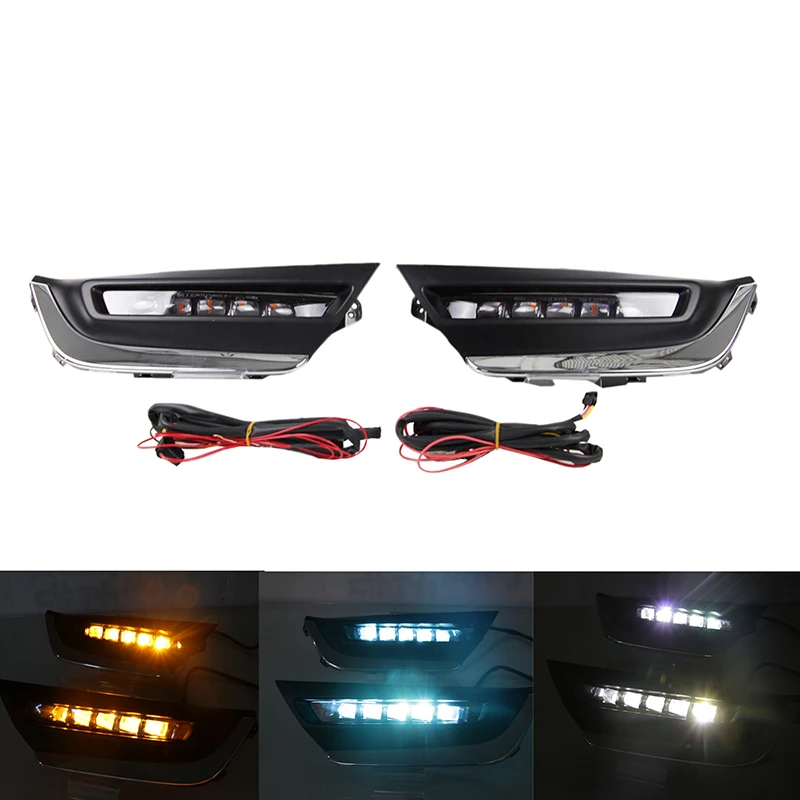 

For Honda CRV CR-V 2017 2018 2019 1 Set Daytime Running Light DRL LED Flowing Flashing Blue Fog Lamp Yellow Turn Signal Light