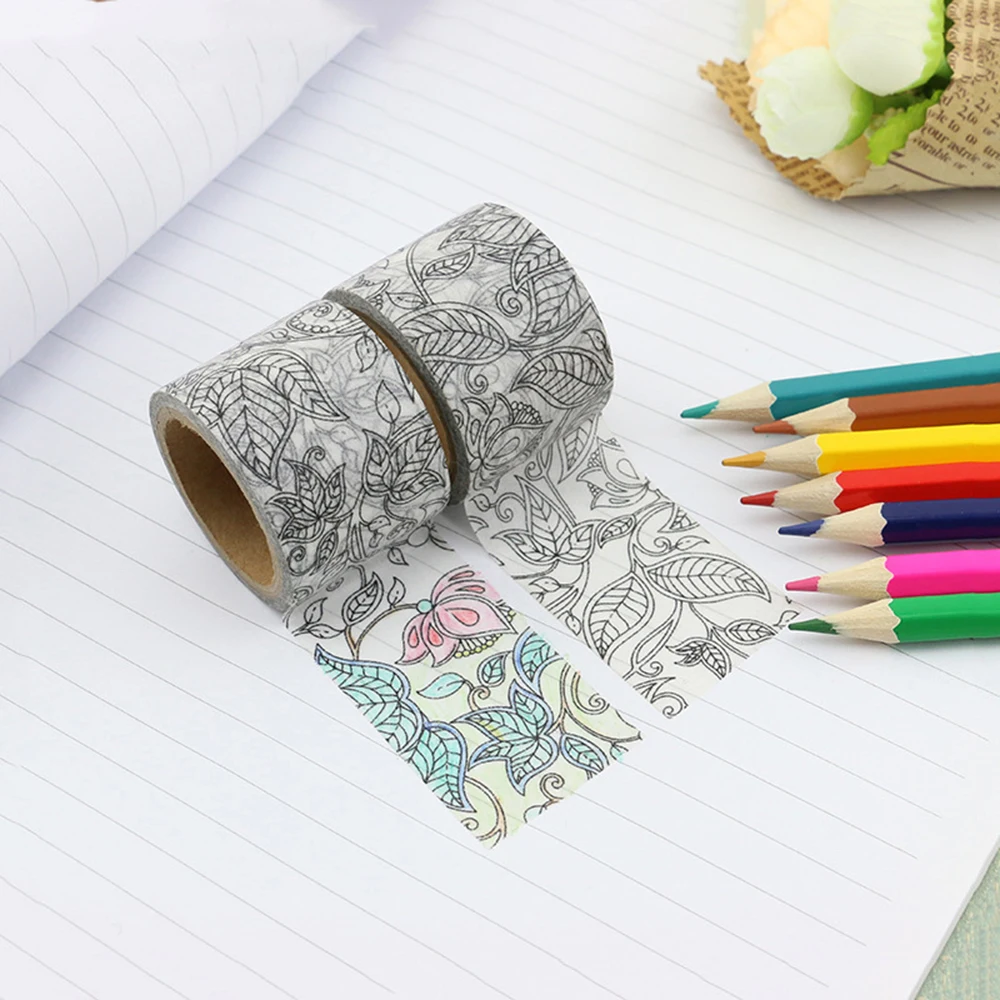 

1 Pcs Washi Tape Flower Coloring Book Children Adult Relieve Stress Kill Time Graffiti Painting Drawing Art