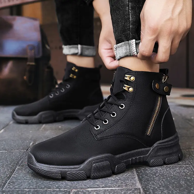 

Boys autumn motocrycle ankle boots men leisure tooling sneakers mans wedge boots 2020 fashion style