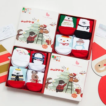 

4pairs Christmas Socks In Box Thick Warm Kids Socks Girls Boys Long Socks Chirlden 2019 Christmas Gift Calcetines