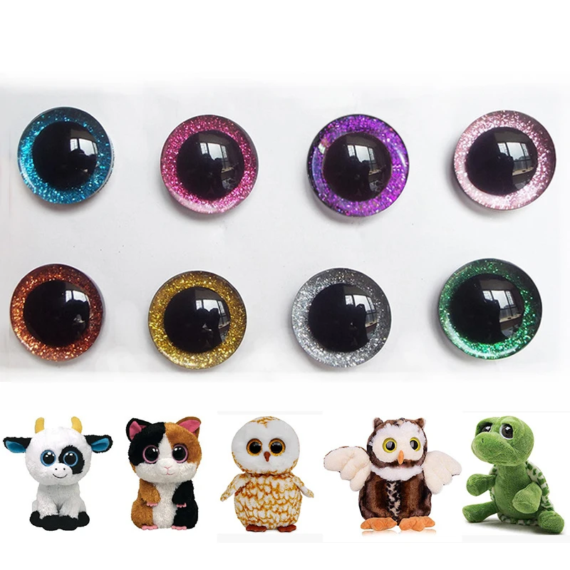 20pcs Big Plastic Safty Glitter Eyes For Toys Soft Animal DIY Doll Eye Toy Glass Clear 3D 9/10/12/14/16mm Fabric