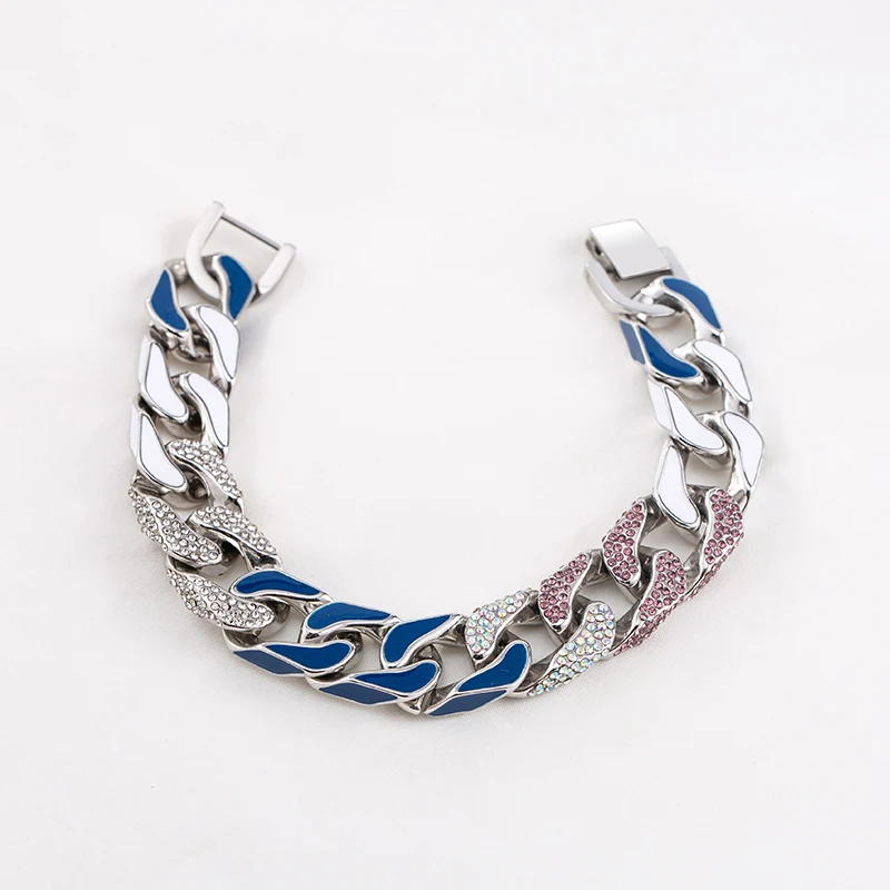 European High Quality Light Luxury Male Jewelry Decorations Fashion Punk Bangles Stainless Steel Zircon Cuban Bracelets