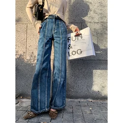 Casual azul denim calças para mulheres de cintura alta solta em linha reta comprimento total jeans feminino 2022 primavera roupas moda