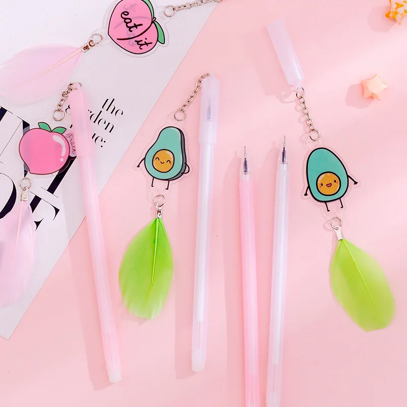 36 pcs/lot Avocado Peach Feather Pendant Gel Pen Cute 0.5mm black ink Neutral School Office writing Supply Promotional Gift |