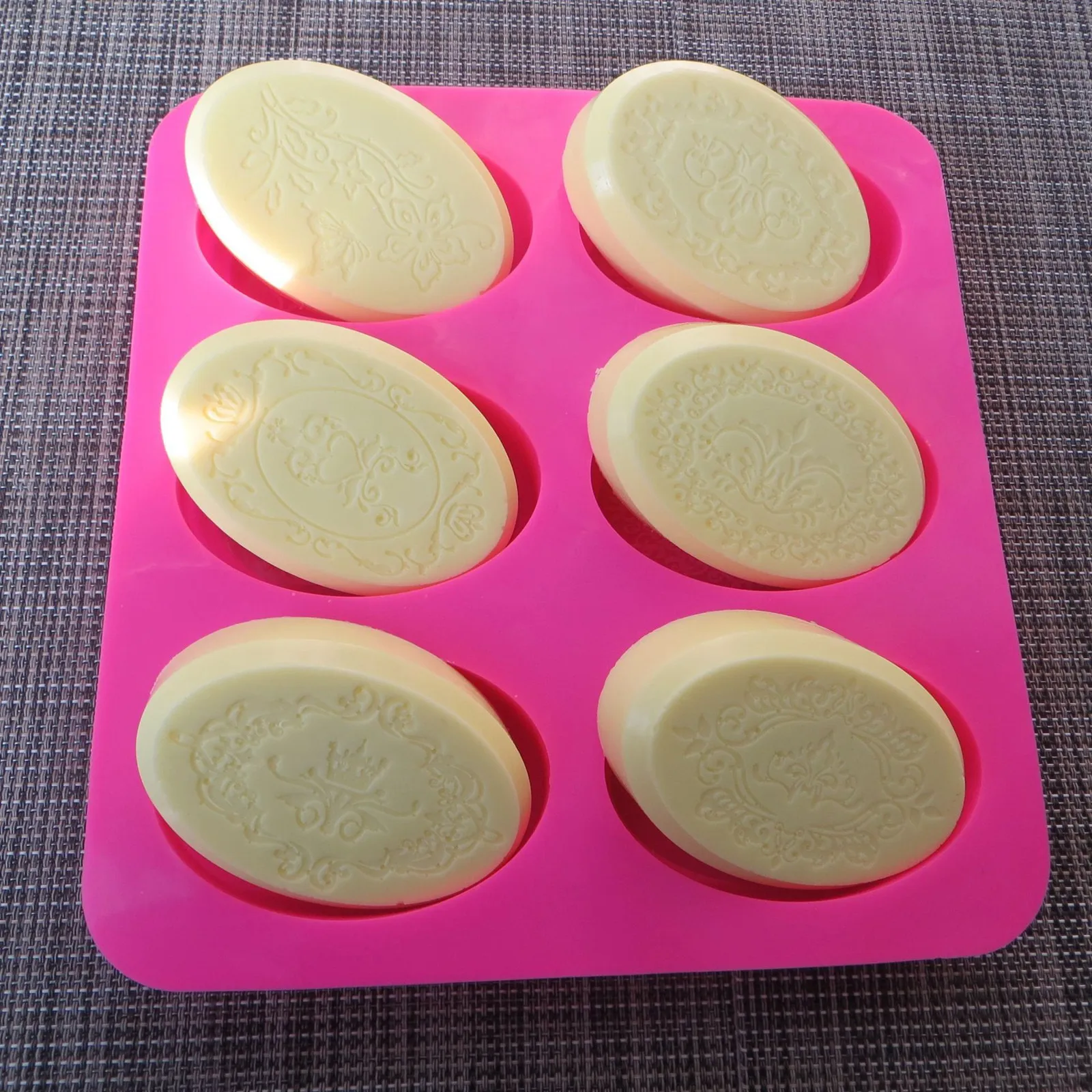 Six Consecutive Oval Soap Molds, New Silicone Soap Molds, Lace Pattern