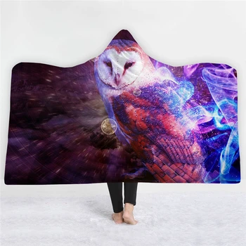 

Wearable Winter Warm Hooded Blanket Owl Pattern Adults Children Sofa Bed Throw Blanket Travel Airplane Cold-proof Blanket