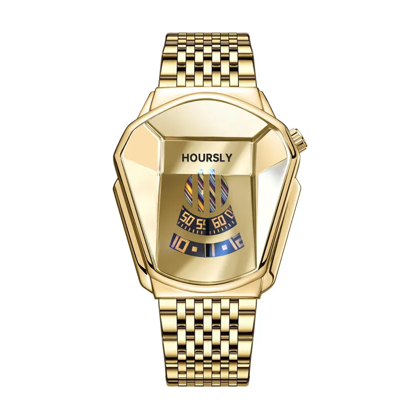 Luxury Brand Trend Cool Men's Golden Wrist Watch Stainless Steel Technology Fashion Quartz Watch For Men 2022 Relogio Masculino 