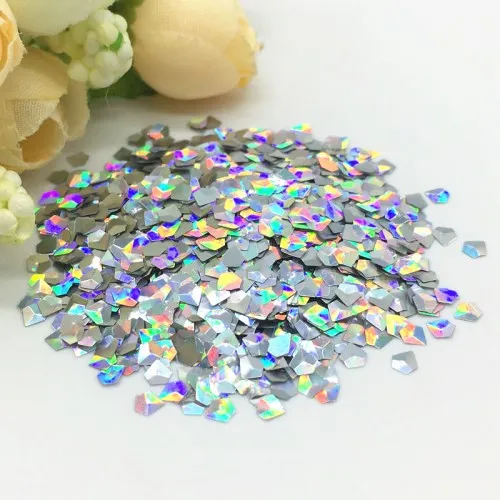 3mm Diamond Лазерным вырезами; Серебристые блестки блестящая ультра-тонком каблуке смешанных Размеры ПЭТ Экологичные пайетками DIY лак для ногтей украшение 10g - Цвет: 3mm Diamond
