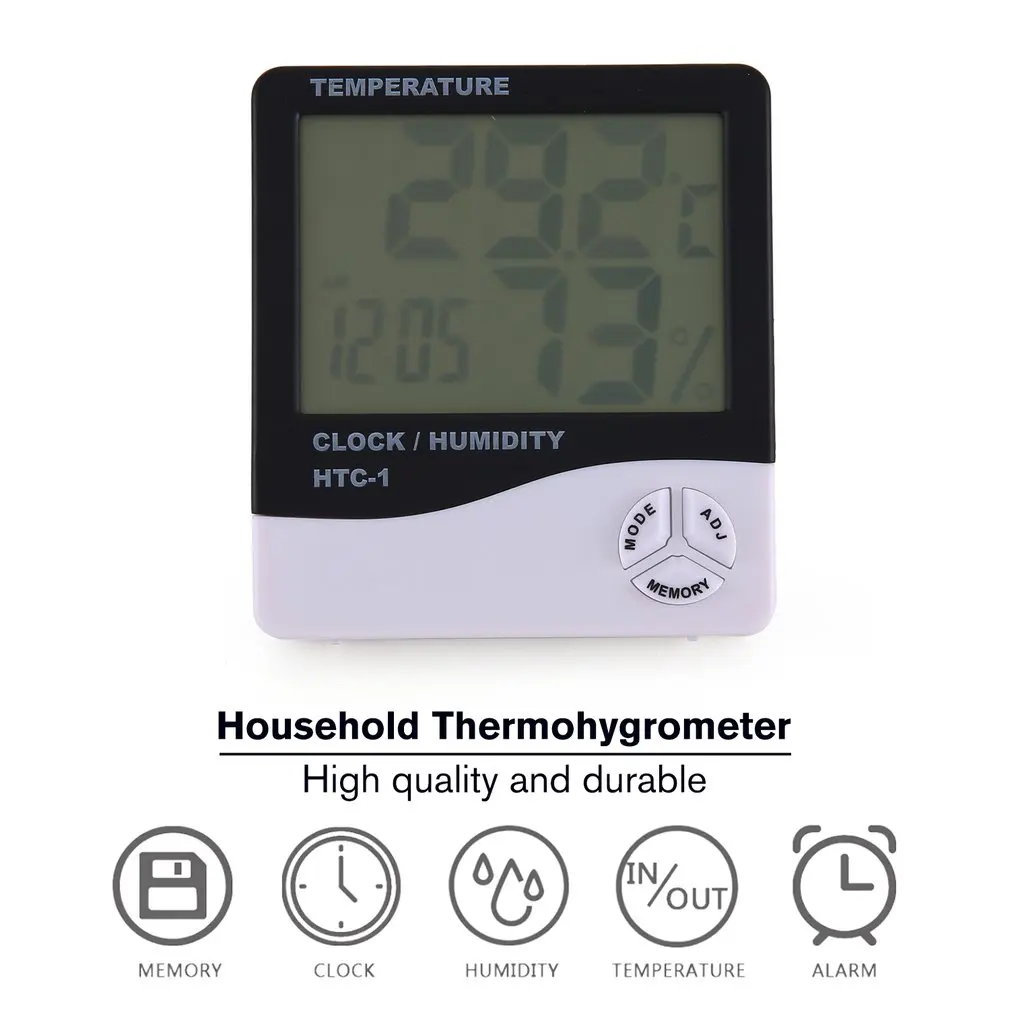 HTC-1 Термогигрометр однотемпературный большой экран бытовой электронный Термогигрометр с будильником