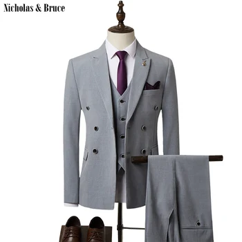 

N&B Suit Men Double Breasted Suit Business Formal Tuxedo 2020 Male Blazers 3 Piece Suit (Jacket+Vest+Pant) Wedding Suits SR60