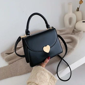 

Solid Color Metal Heart Ladies PU Leather Mini Crossbody Bags for Women 2020 Designer Female Shoulder Messenger Bag Box Handbags