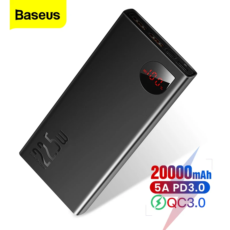 Baseus 20000mAh Power Bank USB C PD Fast Charging Quick Charge 3.0 5A SCP Powerbank For iPhone Porta