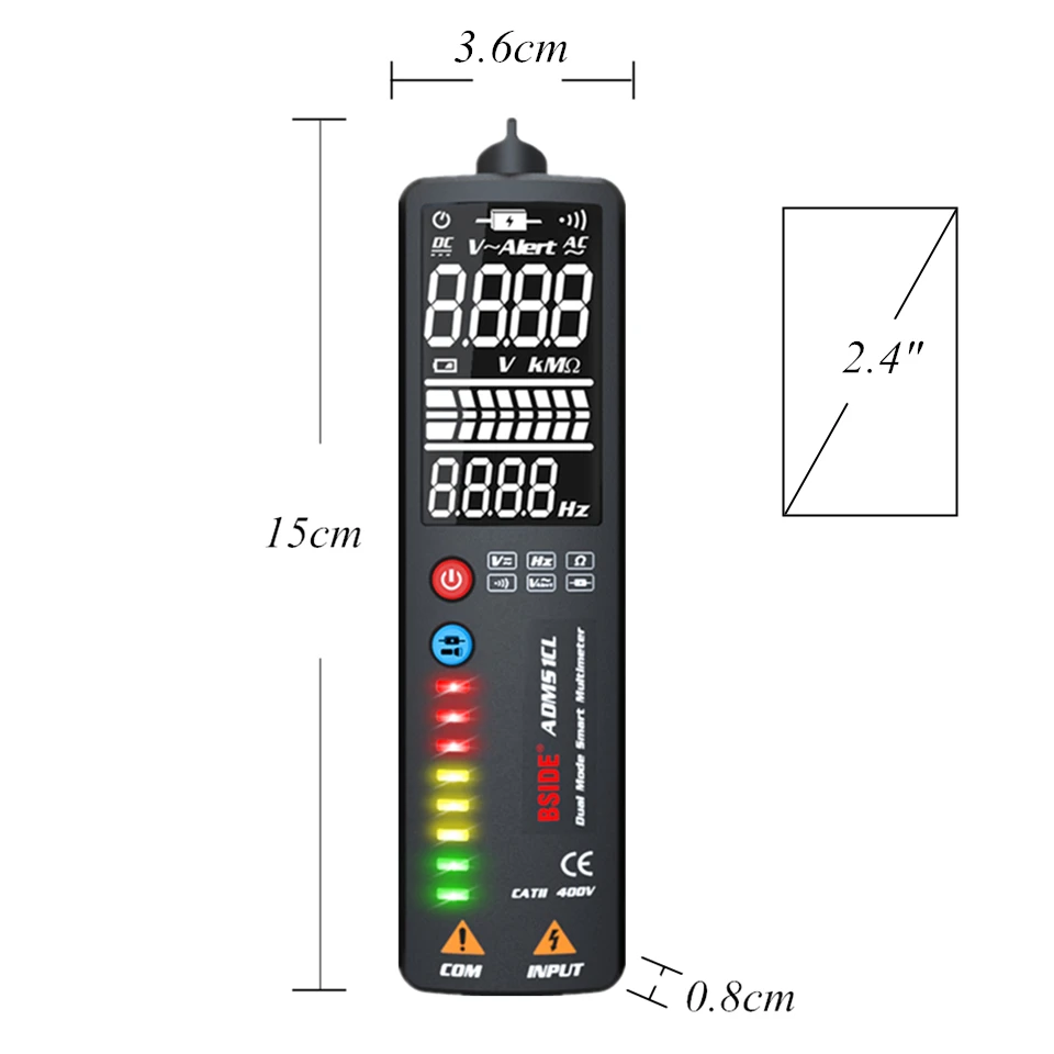BSIDE 2.4’‘ LCD Voltage Detector Non-contact Circuit Volt Tester Pen Voltmeter NCV Socket Live Wire Check Hz Ohm Continuity