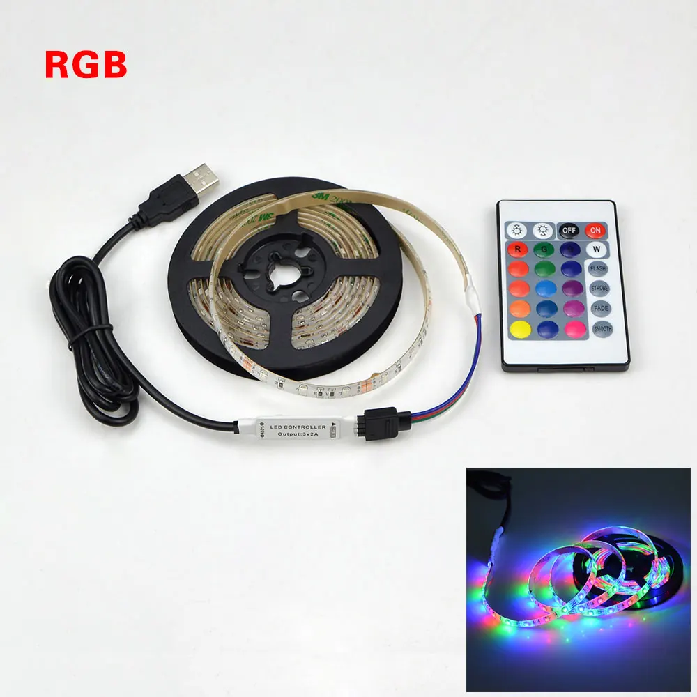 USB Светодиодная лента, лампа RGB 3528SMD DC5V, гибкий светильник, Диодная лента, лента для ТВ, гирлянда, подсветка, украшения, неоновые лампы для дома 203 - Испускаемый цвет: RGB