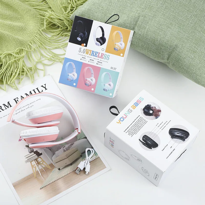 Bluetooth Headphones Cute Pink Girls Colorful Stereo Music Wireless Headset Kids Gifts with Microphone for Xiaomi Huawei Iphone