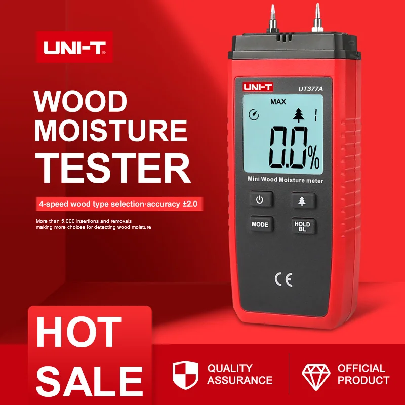Digital Wood Moisture Meter UNI-T UT377A Hygrometer Humidity Tester for Paper Plywood Wooden Materials LCD Backlight Accrancy |