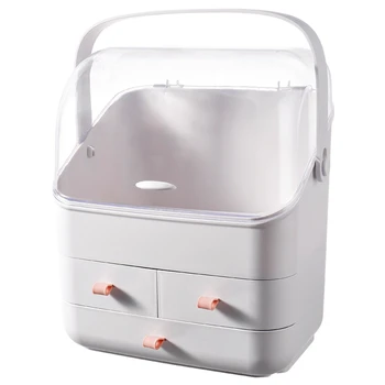 

Makeup Organizer for Cosmetic Large Capacity with Lid Holder Jewelry Waterproof and Dustproof Three-Layer