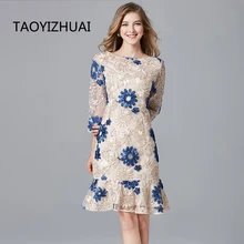 TAOYIZHUAI/осеннее Новое поступление, кружевное платье в уличном стиле с цветочным принтом роскошное вечернее платье выше колена, три четверти, 14226