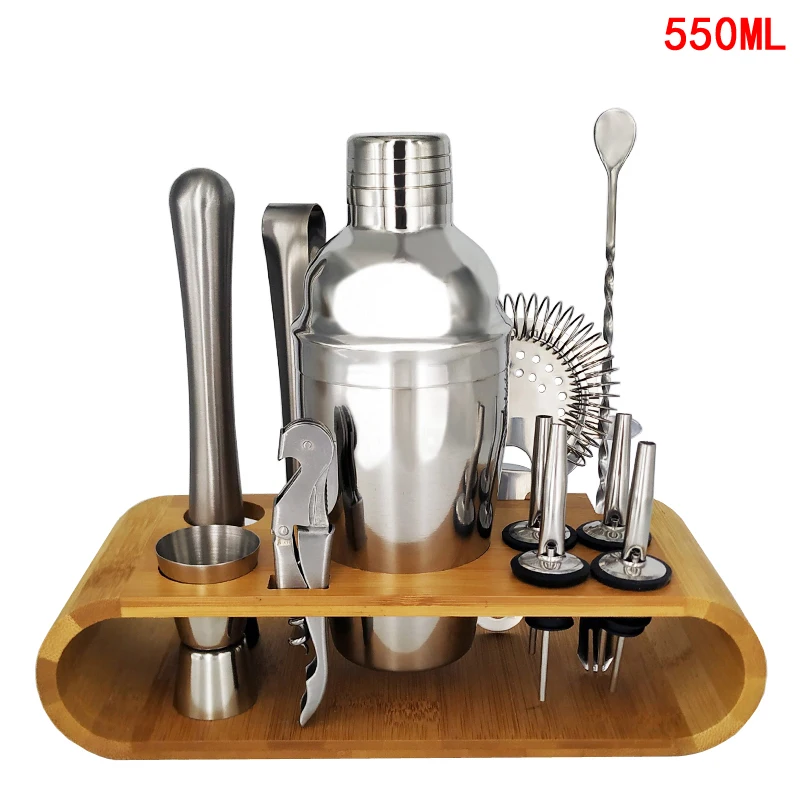 13 Pz/Set In Acciaio Inox Boston Shaker Wine Bar Set Mixer Barman Cocktail Mano Shaker Strumento Kit Attrezzo Della Barra Con Supporto