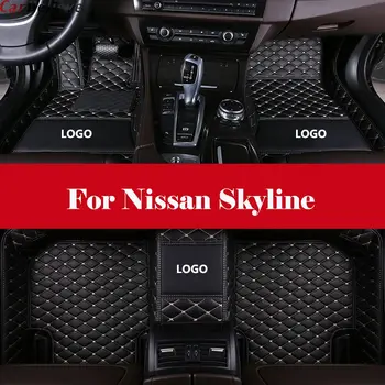 

Car Floor Mats Carpet Leather Floorliner Water&Dust-Proof Protector Floor Mats Waterproof Mat+LOGO For Nissan Skyline