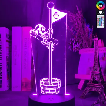 

Game Super Mario Bros Flag Led 3d Night Light For Home Decoration Kids Bedroom Nightlight Mario Flagpole Table 3d Lamp Bedside