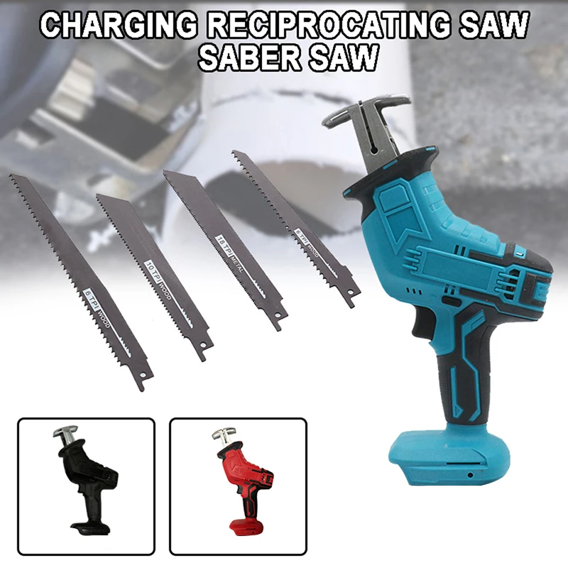

18V Cordless Reciprocating Saw Portable Electric Chainsaw with 4 Blades Kit Metal Wooding Cutting Machine Tool for 4V Battery