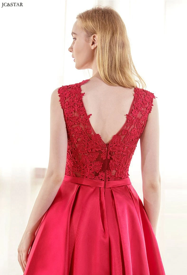 Vestido de dama de honra new lace satin halter A Line red bridesmaid dress long damigella cheap robe de demoiselle d honneur