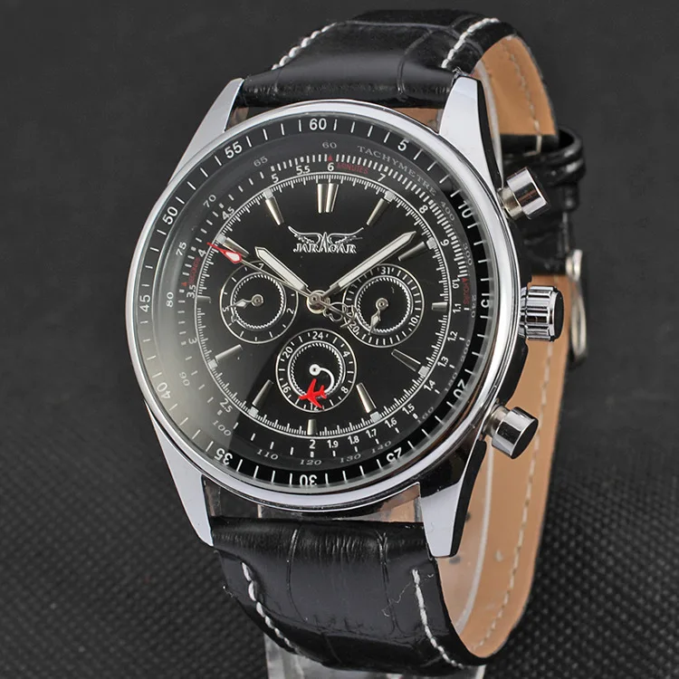 

JARAGAR Fashion men's mechanical watch small plane icon multi-scale leather belt business mechanical watch