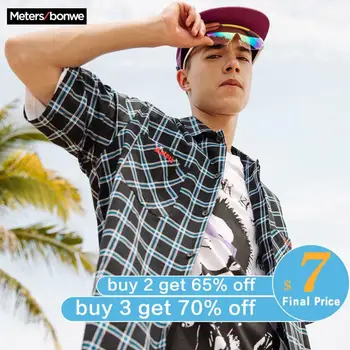 

Metersbonwe Men's Short Sleeve Plaid Shirt 2020 New Summer Student Trend leisure cotton Shirt Male Handsome printing Loose Shirt